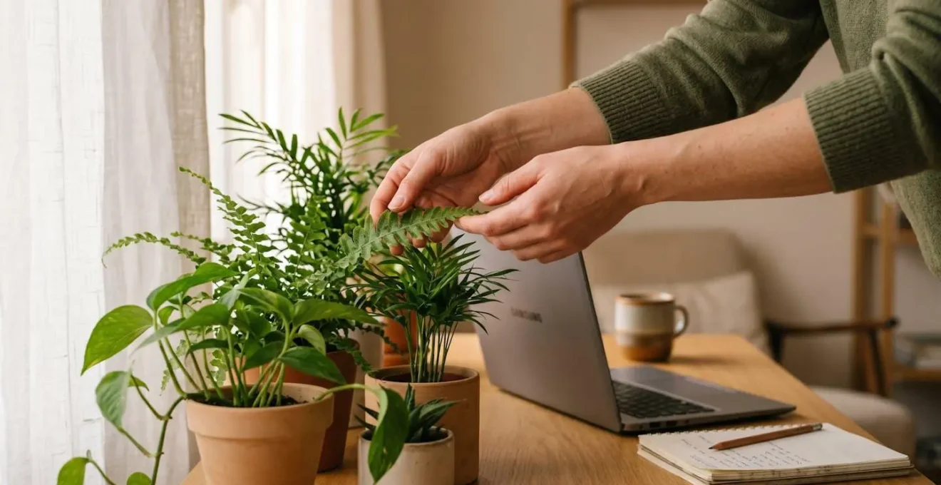 Espace de télétravail apaisé avec coin végétalisé et plantes humidifiantes pour réduire le stress