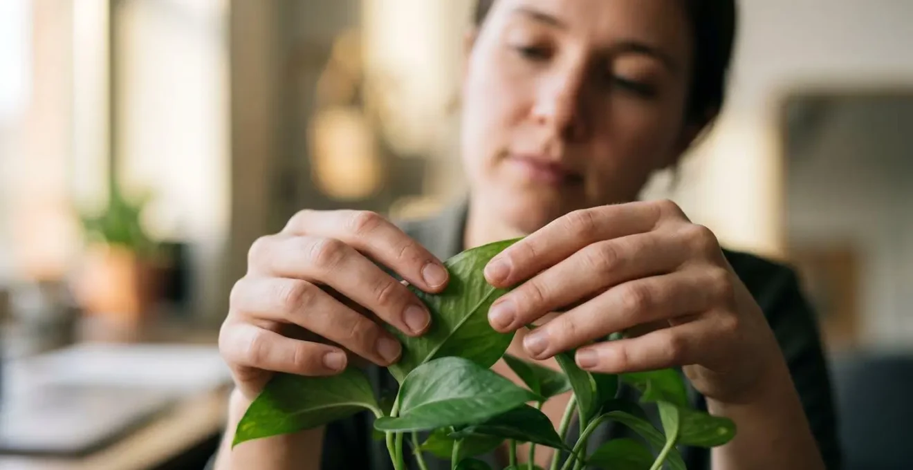 Espace de travail intégrant des principes de design biophilique avec plantes et lumière naturelle