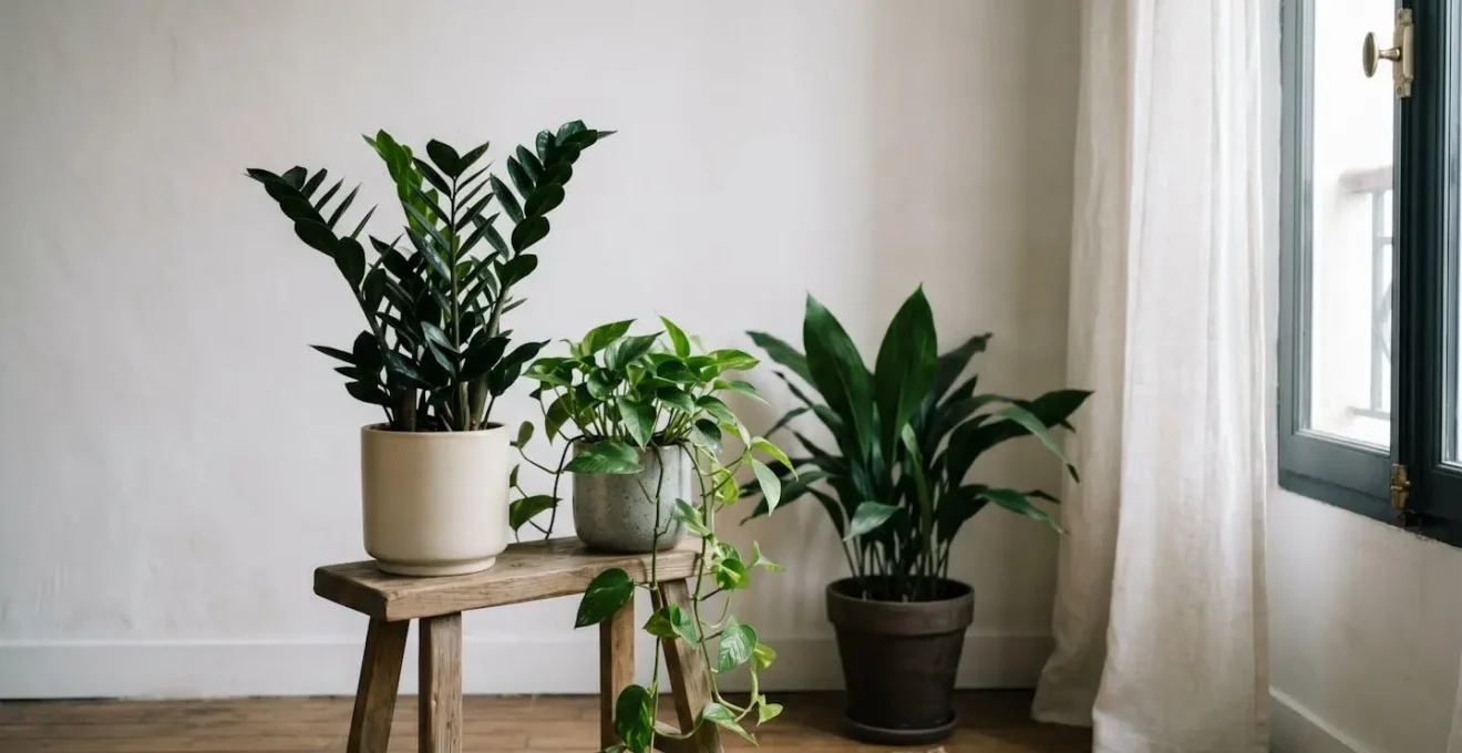 Arrangement de plantes d'intérieur adaptées aux pièces sombres près d'une fenêtre orientée nord