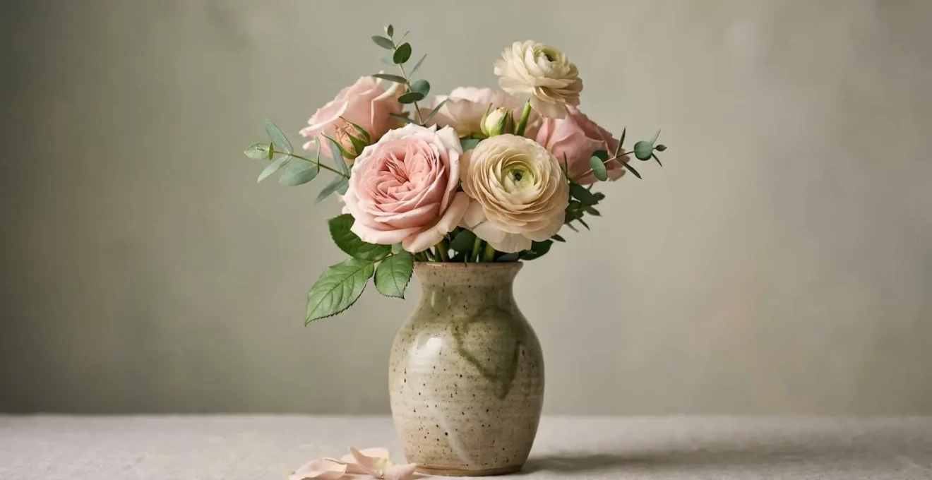 Démonstration visuelle des proportions idéales entre un vase et des fleurs selon le nombre d'or avec des mesures précises